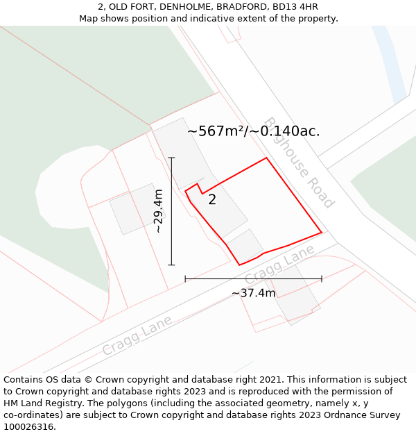 2, OLD FORT, DENHOLME, BRADFORD, BD13 4HR: Plot and title map