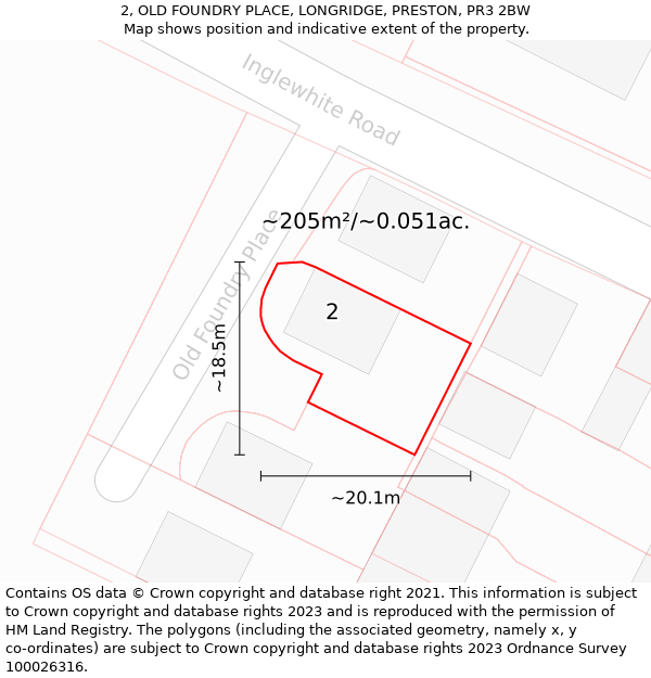 2, OLD FOUNDRY PLACE, LONGRIDGE, PRESTON, PR3 2BW: Plot and title map
