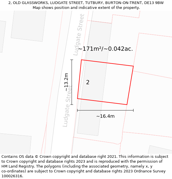 2, OLD GLASSWORKS, LUDGATE STREET, TUTBURY, BURTON-ON-TRENT, DE13 9BW: Plot and title map