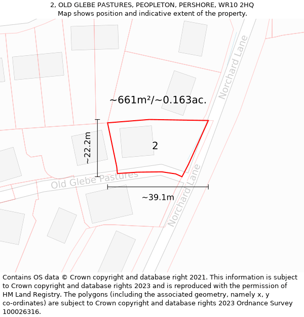 2, OLD GLEBE PASTURES, PEOPLETON, PERSHORE, WR10 2HQ: Plot and title map