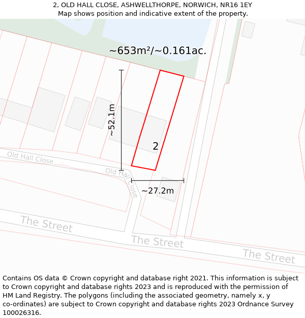 2, OLD HALL CLOSE, ASHWELLTHORPE, NORWICH, NR16 1EY: Plot and title map