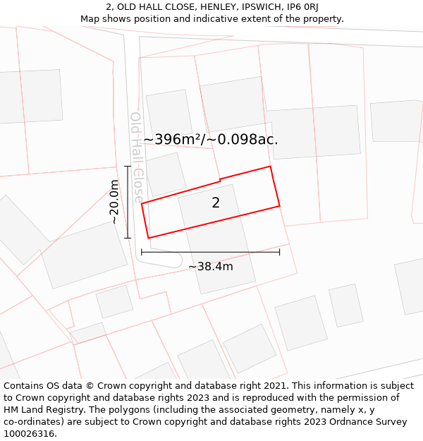 2, OLD HALL CLOSE, HENLEY, IPSWICH, IP6 0RJ: Plot and title map