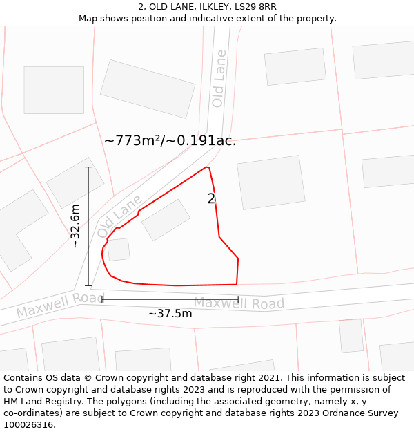 2, OLD LANE, ILKLEY, LS29 8RR: Plot and title map