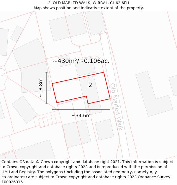 2, OLD MARLED WALK, WIRRAL, CH62 6EH: Plot and title map