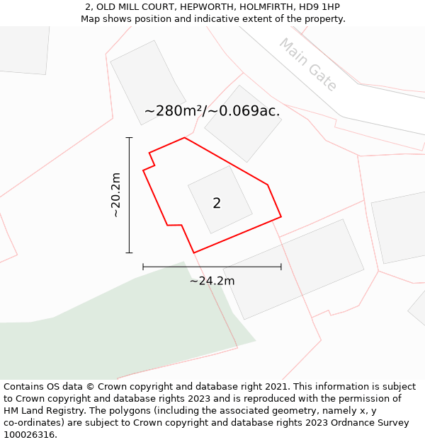 2, OLD MILL COURT, HEPWORTH, HOLMFIRTH, HD9 1HP: Plot and title map