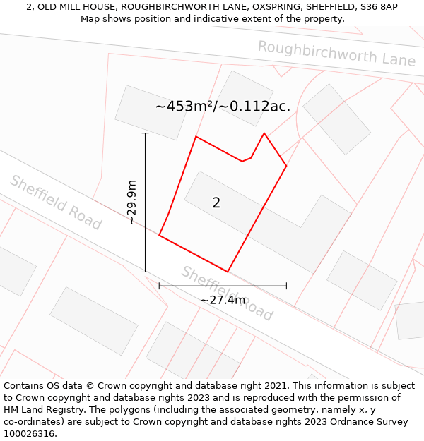 2, OLD MILL HOUSE, ROUGHBIRCHWORTH LANE, OXSPRING, SHEFFIELD, S36 8AP: Plot and title map