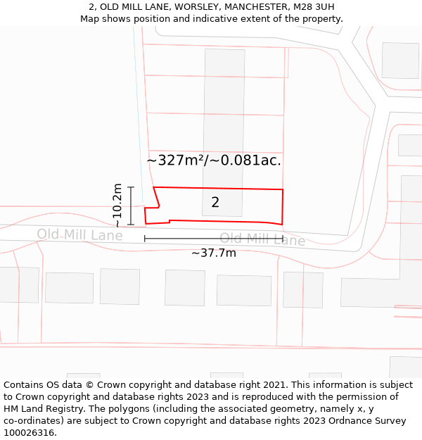 2, OLD MILL LANE, WORSLEY, MANCHESTER, M28 3UH: Plot and title map