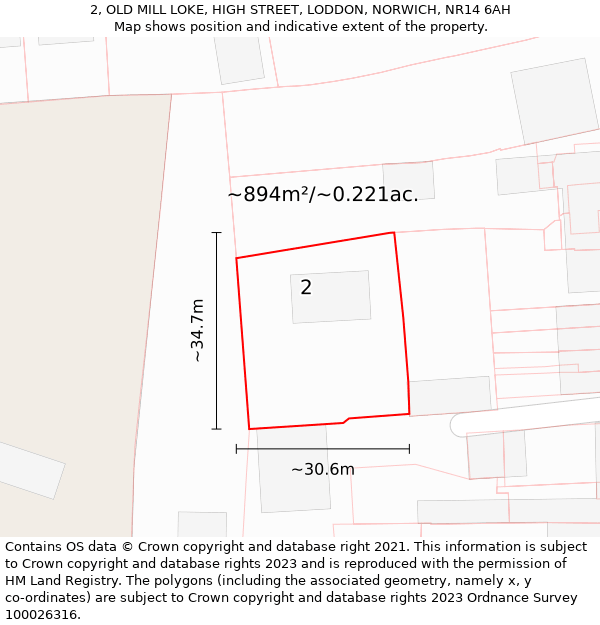 2, OLD MILL LOKE, HIGH STREET, LODDON, NORWICH, NR14 6AH: Plot and title map