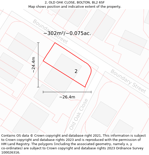 2, OLD OAK CLOSE, BOLTON, BL2 6SF: Plot and title map