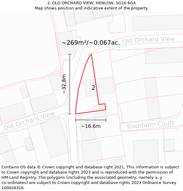 2, OLD ORCHARD VIEW, HENLOW, SG16 6GA: Plot and title map