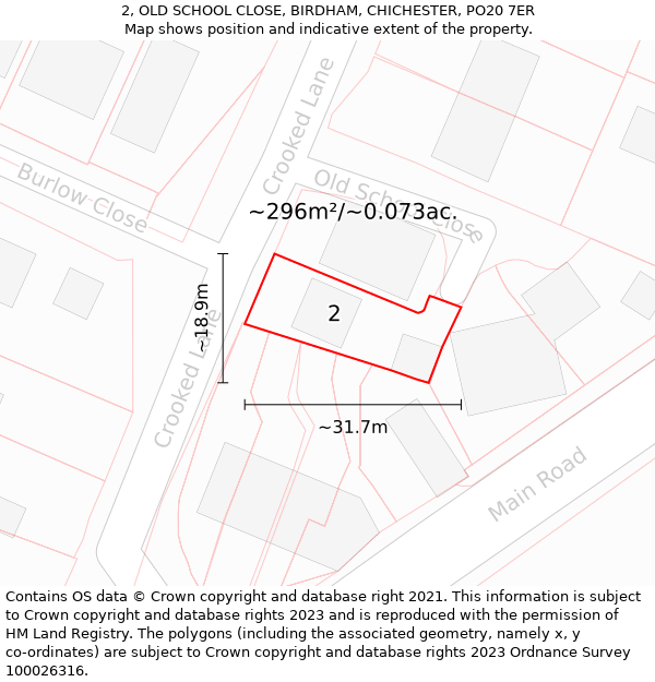 2, OLD SCHOOL CLOSE, BIRDHAM, CHICHESTER, PO20 7ER: Plot and title map