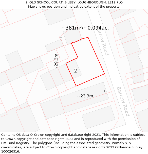 2, OLD SCHOOL COURT, SILEBY, LOUGHBOROUGH, LE12 7LQ: Plot and title map