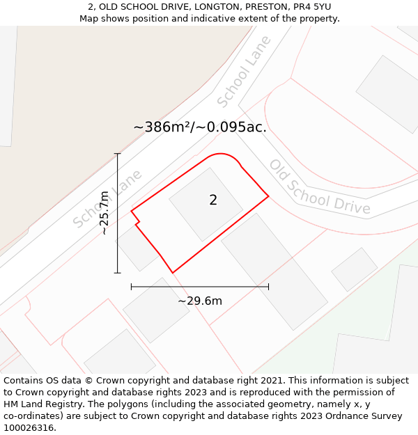 2, OLD SCHOOL DRIVE, LONGTON, PRESTON, PR4 5YU: Plot and title map