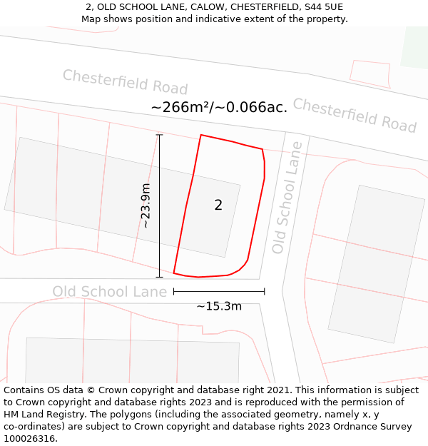 2, OLD SCHOOL LANE, CALOW, CHESTERFIELD, S44 5UE: Plot and title map