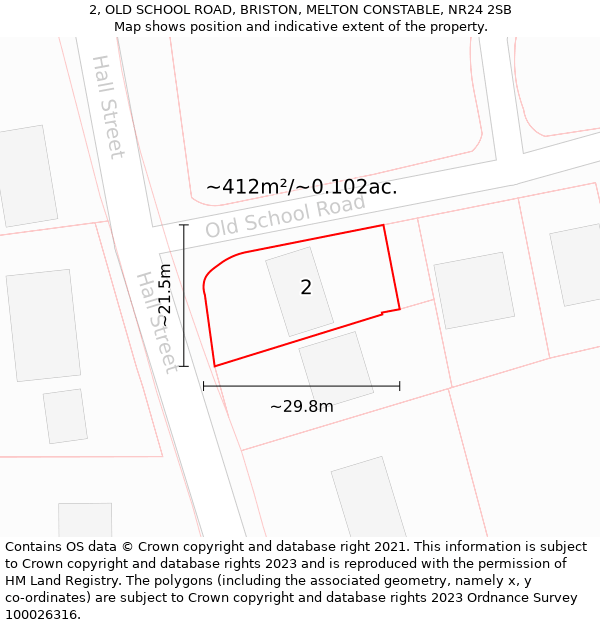 2, OLD SCHOOL ROAD, BRISTON, MELTON CONSTABLE, NR24 2SB: Plot and title map