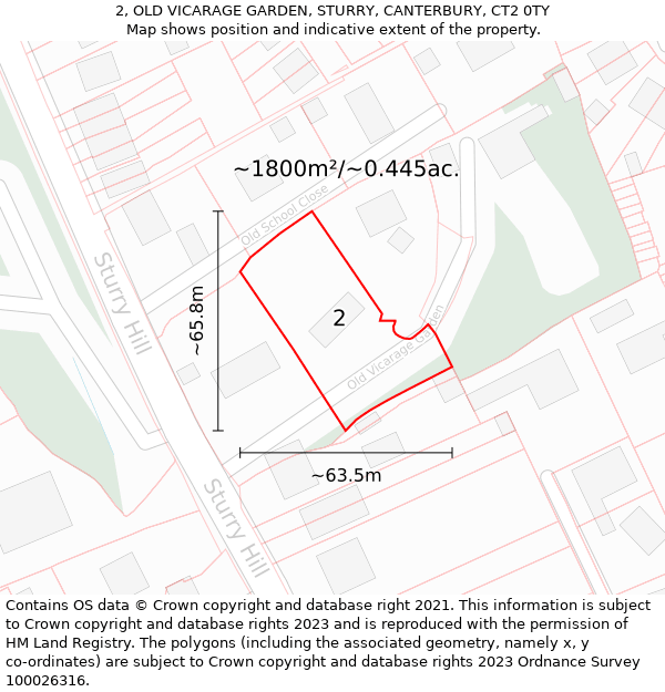 2, OLD VICARAGE GARDEN, STURRY, CANTERBURY, CT2 0TY: Plot and title map