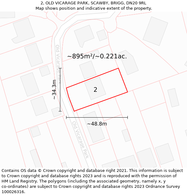 2, OLD VICARAGE PARK, SCAWBY, BRIGG, DN20 9RL: Plot and title map