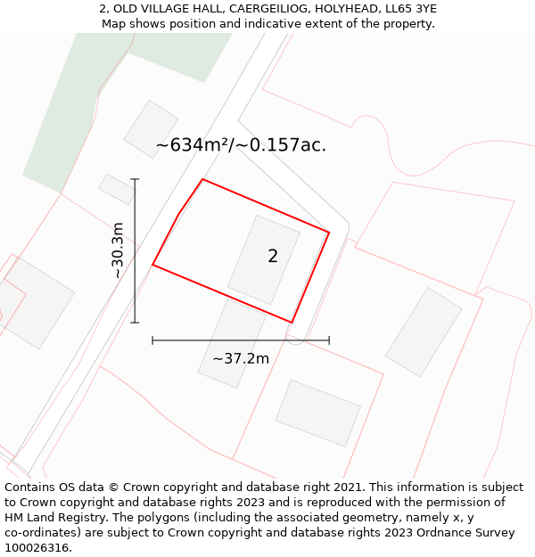 2, OLD VILLAGE HALL, CAERGEILIOG, HOLYHEAD, LL65 3YE: Plot and title map