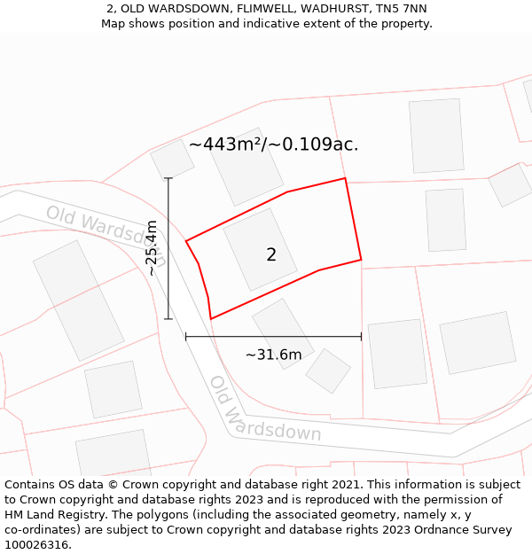 2, OLD WARDSDOWN, FLIMWELL, WADHURST, TN5 7NN: Plot and title map