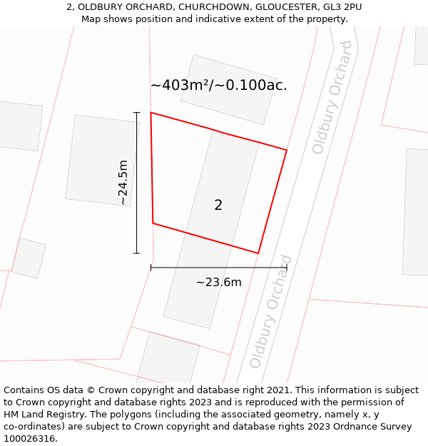 2, OLDBURY ORCHARD, CHURCHDOWN, GLOUCESTER, GL3 2PU: Plot and title map