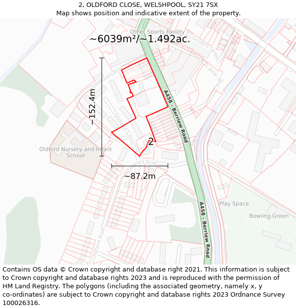 2, OLDFORD CLOSE, WELSHPOOL, SY21 7SX: Plot and title map