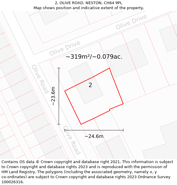 2, OLIVE ROAD, NESTON, CH64 9PL: Plot and title map