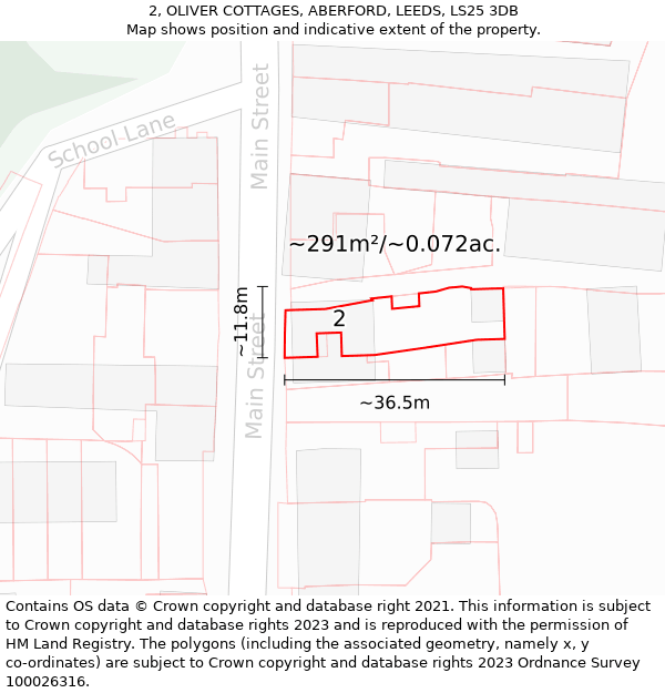 2, OLIVER COTTAGES, ABERFORD, LEEDS, LS25 3DB: Plot and title map