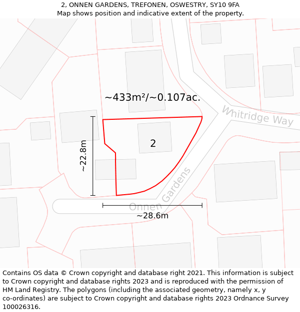 2, ONNEN GARDENS, TREFONEN, OSWESTRY, SY10 9FA: Plot and title map