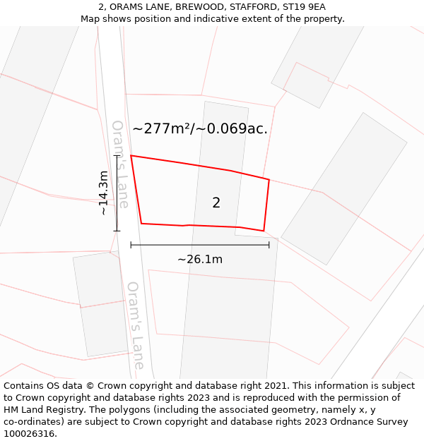 2, ORAMS LANE, BREWOOD, STAFFORD, ST19 9EA: Plot and title map