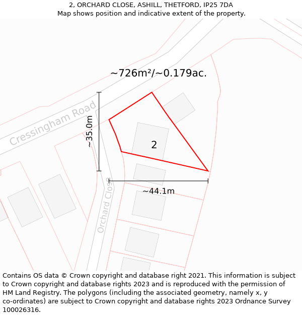 2, ORCHARD CLOSE, ASHILL, THETFORD, IP25 7DA: Plot and title map