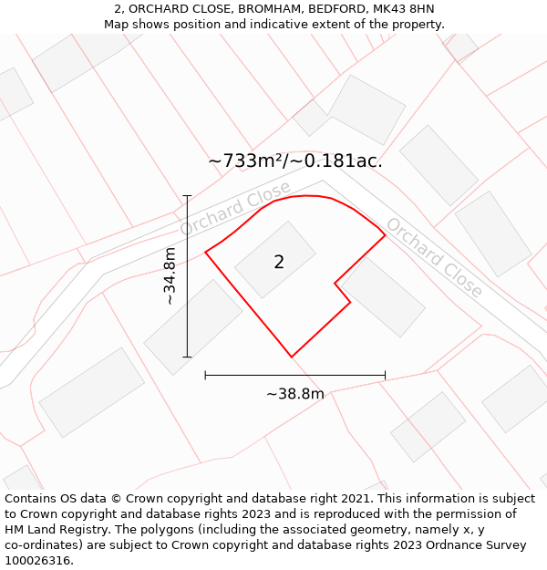 2, ORCHARD CLOSE, BROMHAM, BEDFORD, MK43 8HN: Plot and title map