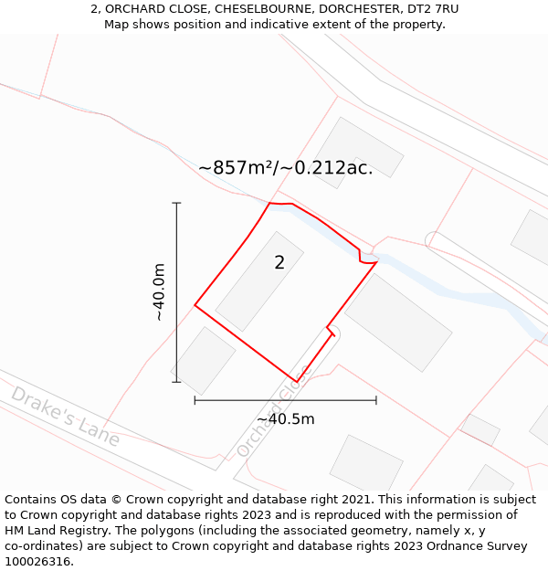 2, ORCHARD CLOSE, CHESELBOURNE, DORCHESTER, DT2 7RU: Plot and title map