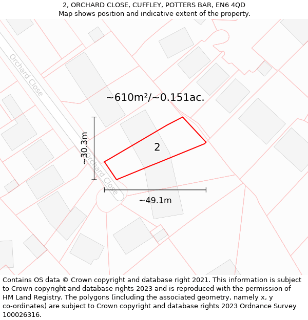 2, ORCHARD CLOSE, CUFFLEY, POTTERS BAR, EN6 4QD: Plot and title map