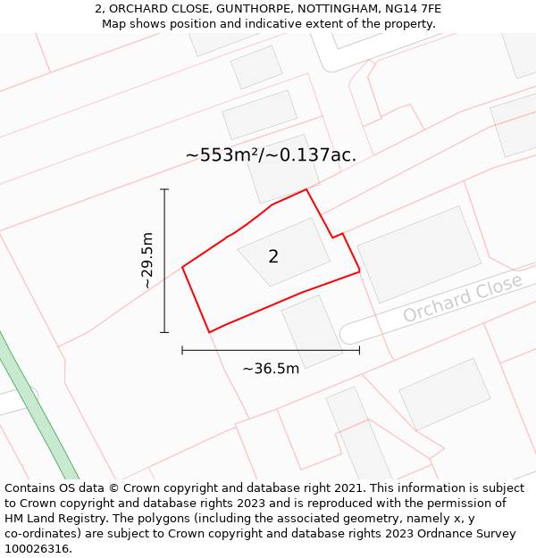 2, ORCHARD CLOSE, GUNTHORPE, NOTTINGHAM, NG14 7FE: Plot and title map