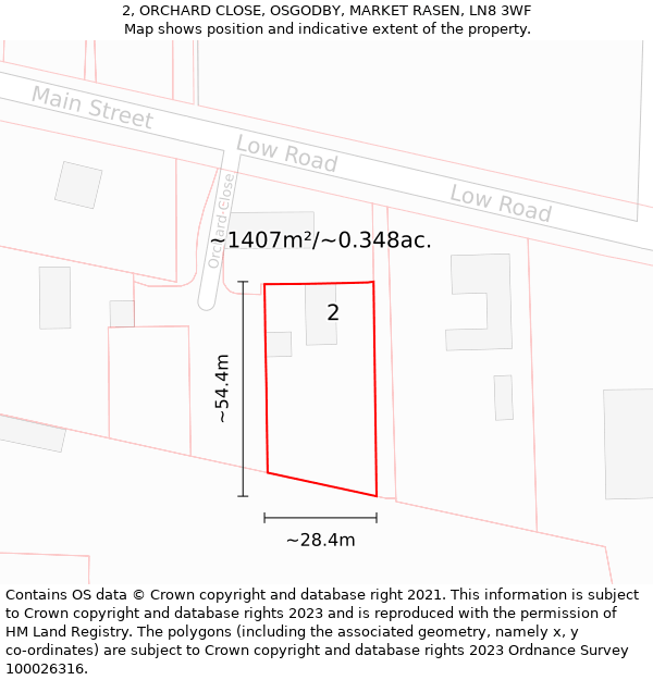 2, ORCHARD CLOSE, OSGODBY, MARKET RASEN, LN8 3WF: Plot and title map