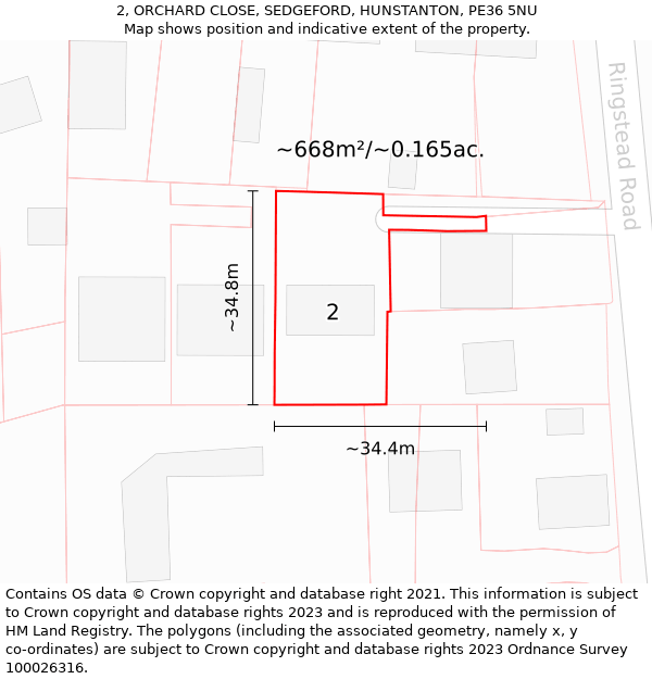 2, ORCHARD CLOSE, SEDGEFORD, HUNSTANTON, PE36 5NU: Plot and title map