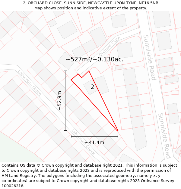 2, ORCHARD CLOSE, SUNNISIDE, NEWCASTLE UPON TYNE, NE16 5NB: Plot and title map