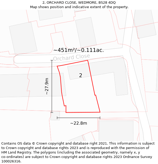 2, ORCHARD CLOSE, WEDMORE, BS28 4DQ: Plot and title map