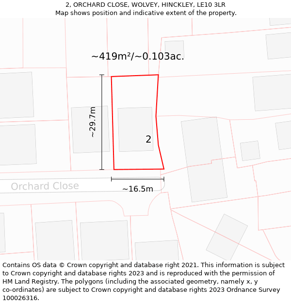 2, ORCHARD CLOSE, WOLVEY, HINCKLEY, LE10 3LR: Plot and title map