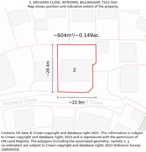 2, ORCHARD CLOSE, WYNYARD, BILLINGHAM, TS22 5GU: Plot and title map