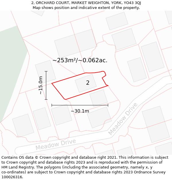 2, ORCHARD COURT, MARKET WEIGHTON, YORK, YO43 3QJ: Plot and title map