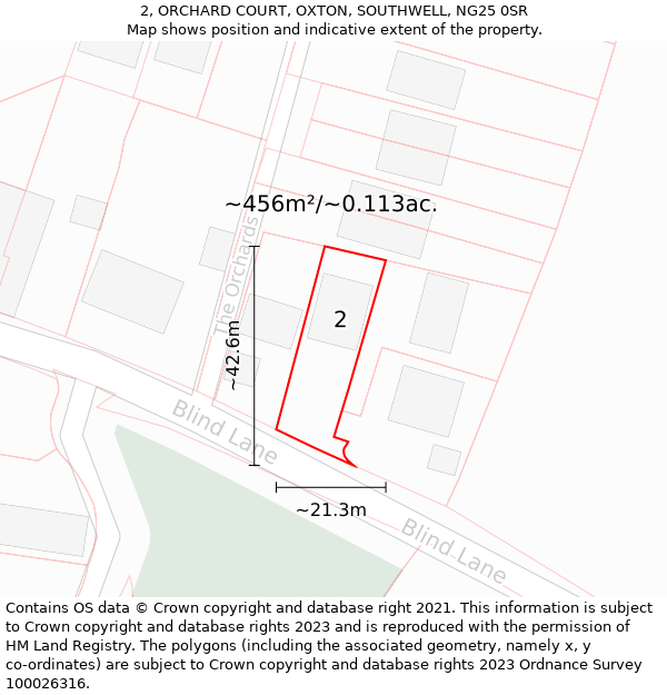 2, ORCHARD COURT, OXTON, SOUTHWELL, NG25 0SR: Plot and title map