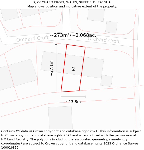 2, ORCHARD CROFT, WALES, SHEFFIELD, S26 5UA: Plot and title map