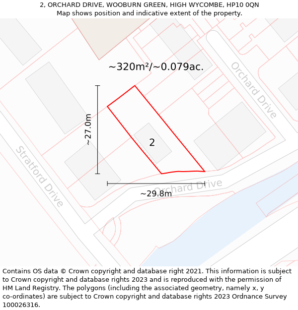 2, ORCHARD DRIVE, WOOBURN GREEN, HIGH WYCOMBE, HP10 0QN: Plot and title map