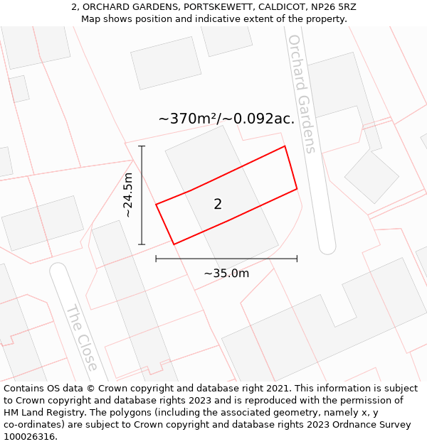 2, ORCHARD GARDENS, PORTSKEWETT, CALDICOT, NP26 5RZ: Plot and title map