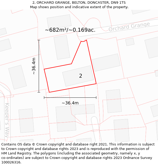 2, ORCHARD GRANGE, BELTON, DONCASTER, DN9 1TS: Plot and title map