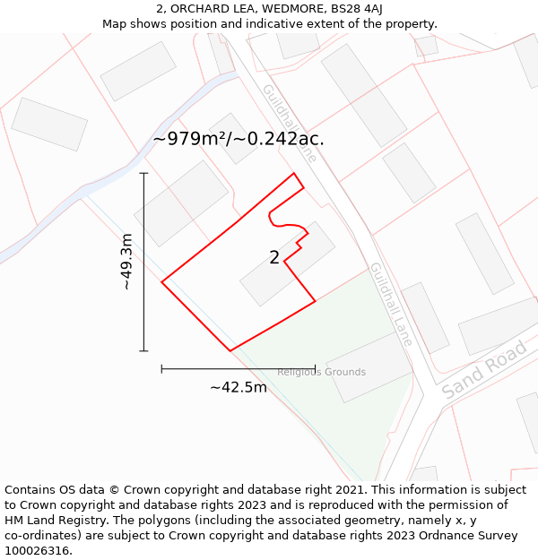 2, ORCHARD LEA, WEDMORE, BS28 4AJ: Plot and title map