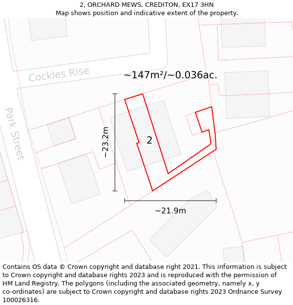 2, ORCHARD MEWS, CREDITON, EX17 3HN: Plot and title map