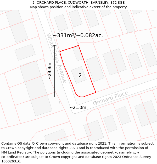 2, ORCHARD PLACE, CUDWORTH, BARNSLEY, S72 8GE: Plot and title map