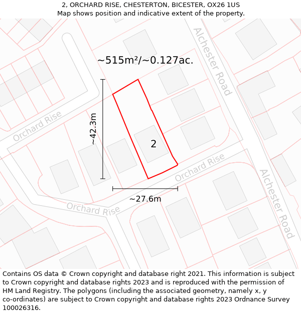 2, ORCHARD RISE, CHESTERTON, BICESTER, OX26 1US: Plot and title map